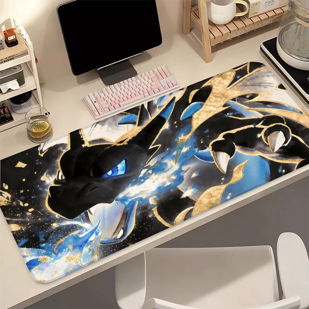 Anime Gaming Mousepad PPokemon Ink Wash Charizard Mouse Pad NonSlip Rubber Base Stitched Edge Desk Mat for PC Laptop