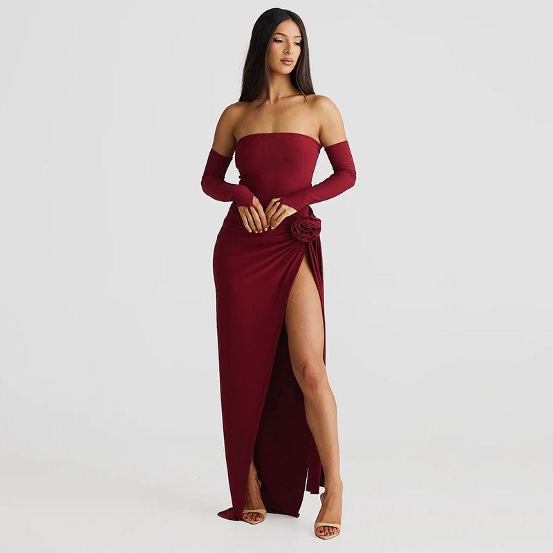

Sleeve Jumpsuit Split Skirt Set Sleeve Tube Top Jumpsuit Split Skirt Suit Burgundy L