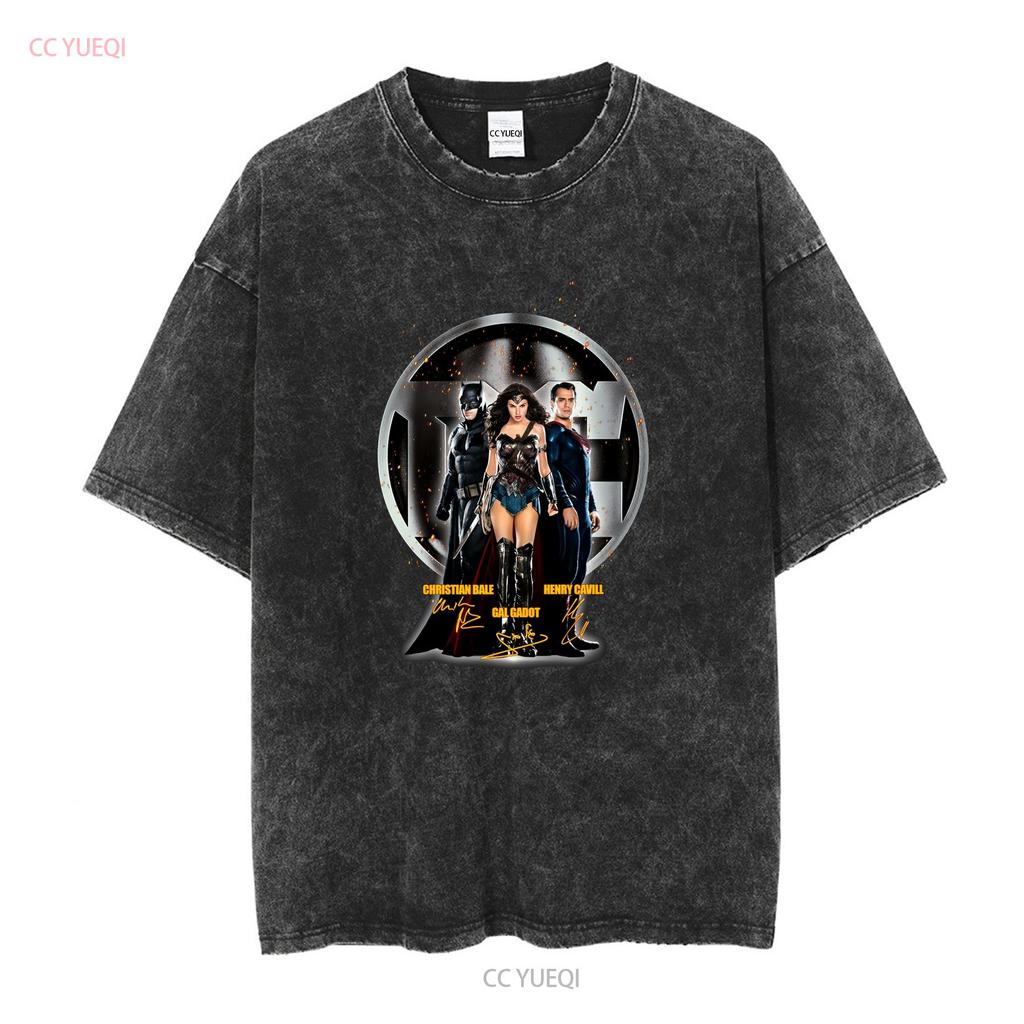 Gal Gadot Henry Cavill Christian Bale Unterschrift T-Shirt lange oder kurze Ärmel vintage gewaschen Grafik Unisex Freizeit