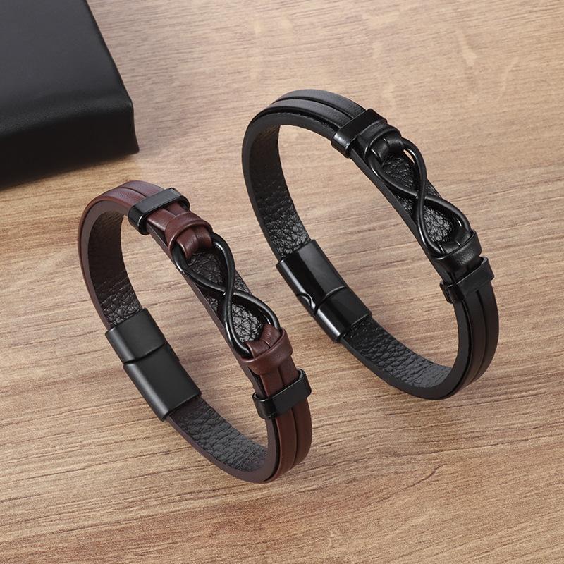 European and American Men Leather Digital 8 Magnetic Buckle Leather Rope Bracelet Leather Wristband