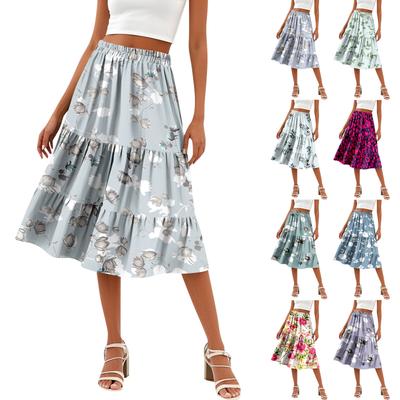 Women's Casual High Waist A-Line Skirt Polka Dot Stripe Printed Skirt With Pockets