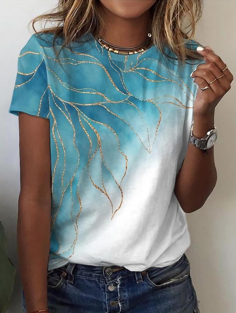 Sommer Damen T-Shirt Blumenstruktur 3D-Druck Florale Grafiken T-Shirts Lässige Kurzarm-Oberteile Mode O-Ausschnitt T-Shirt für Damen