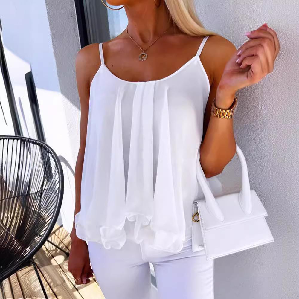 Summer Casual Spaghetti Strap Loose Chiffon Women's Tank Top