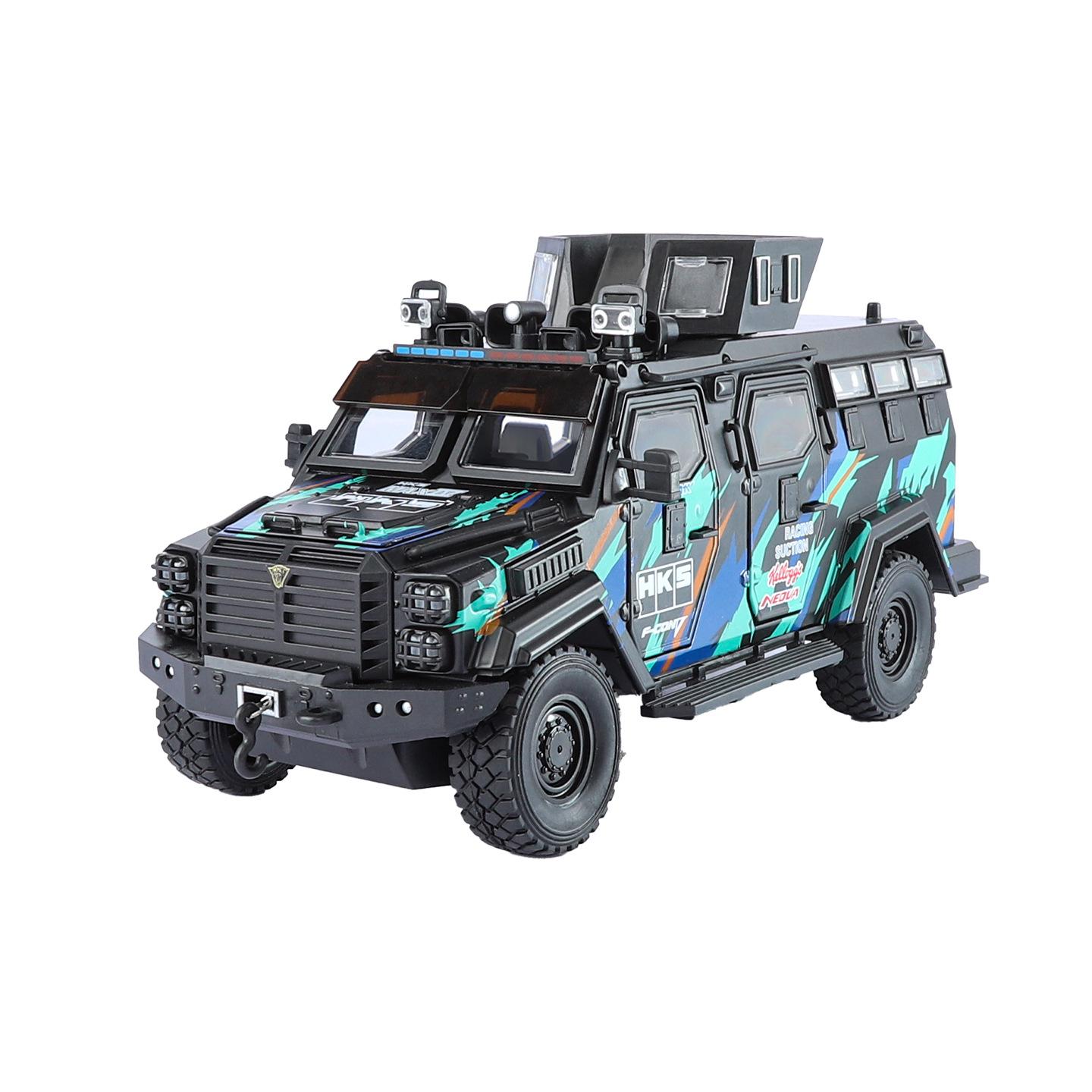 

1/24 Ford Бронеавтомобиль Саблезубый тигр Сплав Литье под давлением Модель игрушечного автомобиля Звук и свет Детская игрушка Коллекционные предметы Подарок на день рождения чёрный