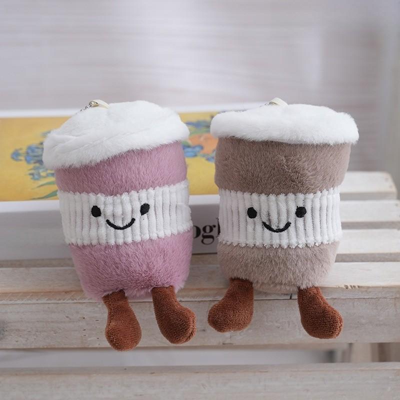 Plush Keychain Cute Cartoon Coffee Cup Pendant For Bag Decor And Gift Girls