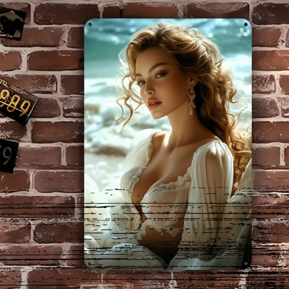 Retro 8x12 Vintage Metal Wall Decor Tin Sign White Lace Art Plaque for Home Bedroom Living Room