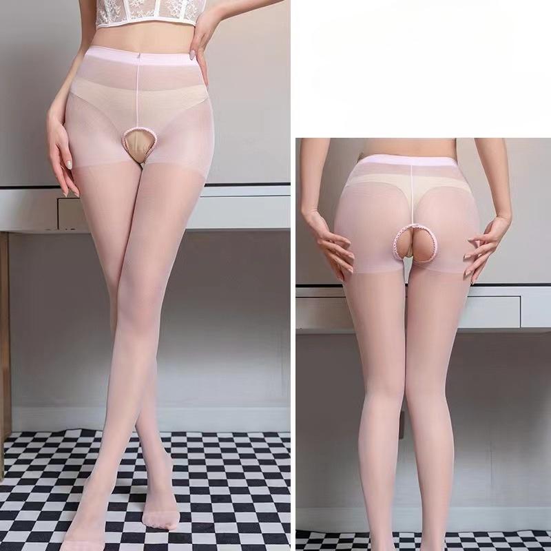 Medias Open Crotch Pantyhose Sexy Women Thigh High Tights Underwear Silk Transparent Body Stockings Sheer Womens Hosiery