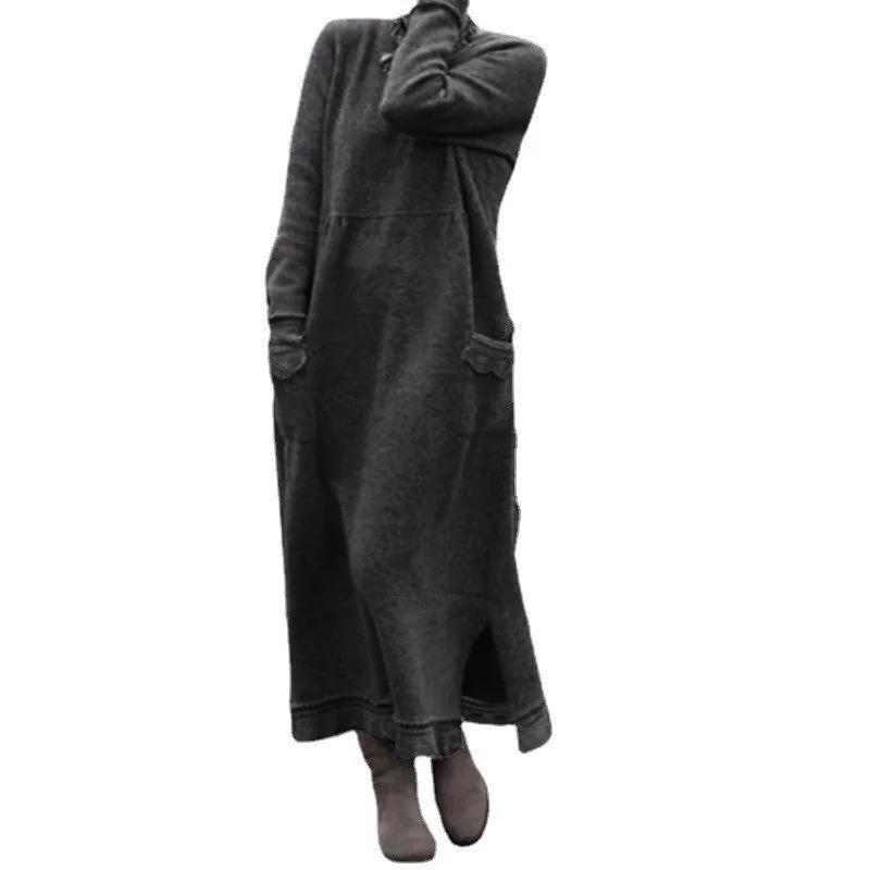 2023 Autumn Plus Size Loose Knit Lace Long Fleece Sweatshirt Casual Dress