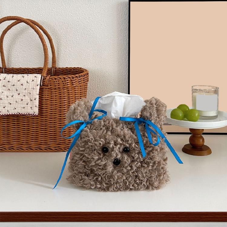 Fashionable Plush Tissue Container Portable and Multifunctional Tissue Storage Case for Household Everyday Use
