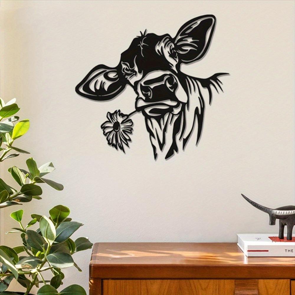 Black Metal Cow Wall Decor Rustic Kitchen Cafe Farmhouse Hanging Art