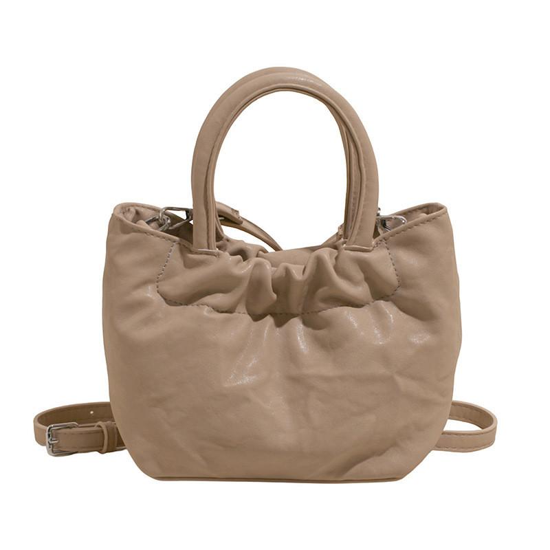 Pu Design Pleated Shoulder Bag Women Minimalist Solid Color Closure Magnetic