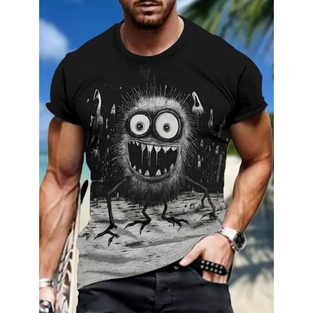 Summer Men's T Shirt Street Casual Short Sleeve Cartoon Print Funny Animal T-Shirts Fashion Streetwear Male Kids Oversized Clothing