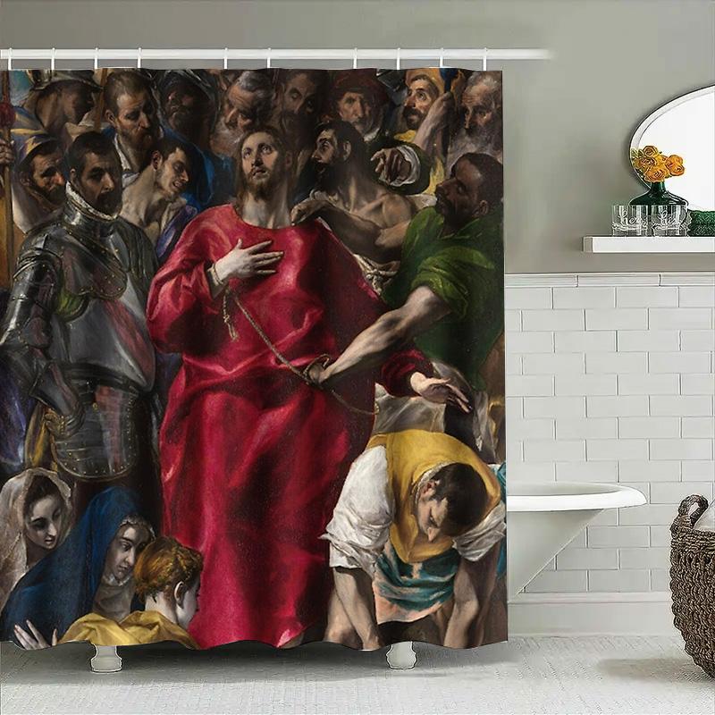 Vintage Religious Tapestry Shower Curtain Biblical Jesus Christian Art Bathroom Decor Renaissance Wall Hanging Home Textile