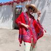 Red print ladies spring autumn summer outdoor sunshade sunscreen shawl scarf silk scarf travel photo shawl tassel