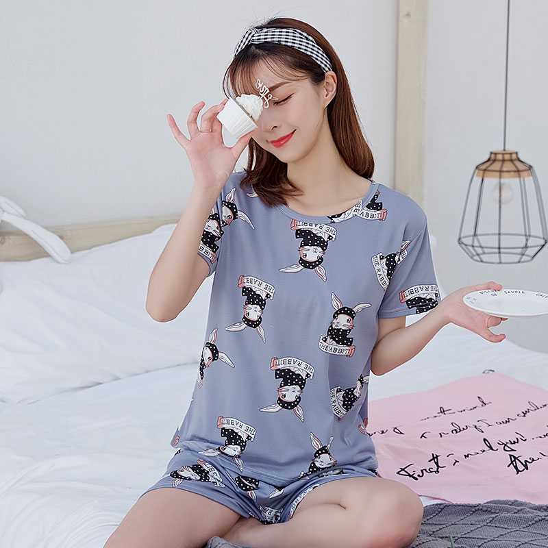 Summer new cardigan thin Korean cartoon pajamas women can wear casual short-sleeved loungewear suit