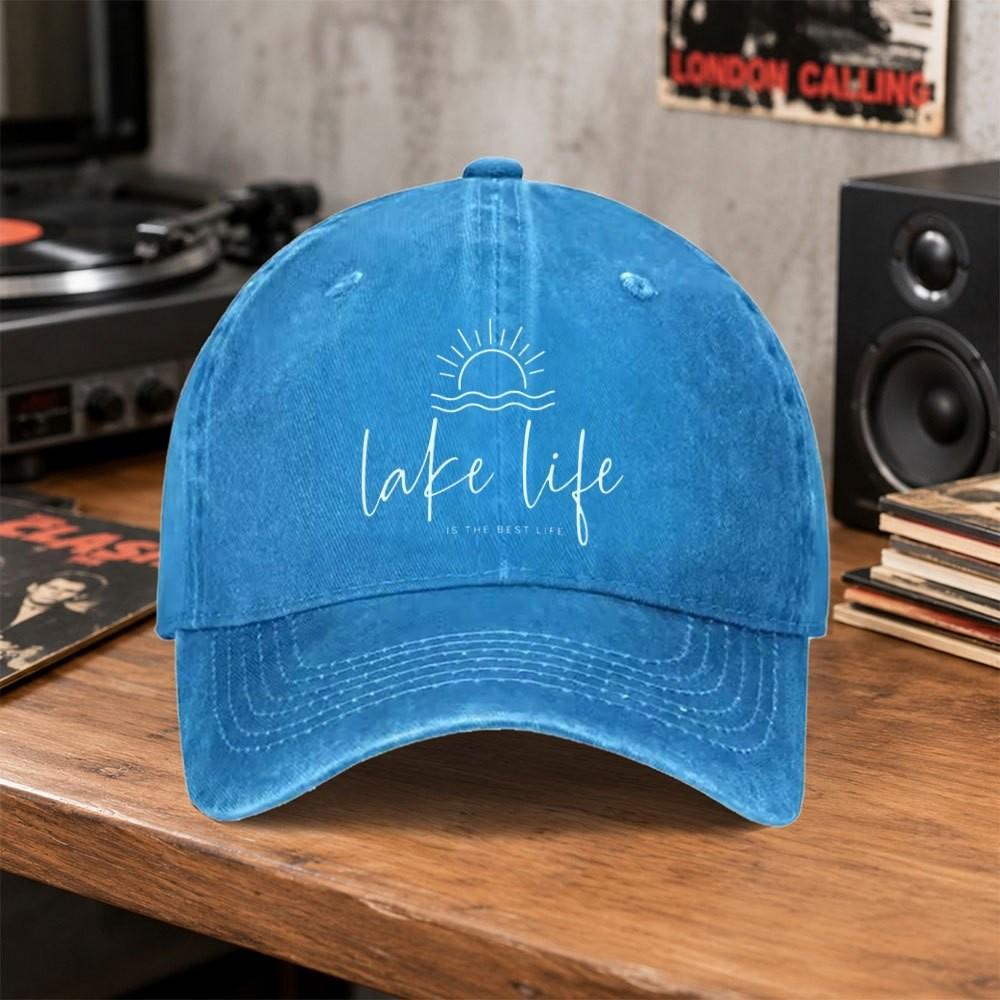 Lake Life Graphic Washed Baseball Cap Unisex Casual Outdoor Sun Hat for Daily Wear