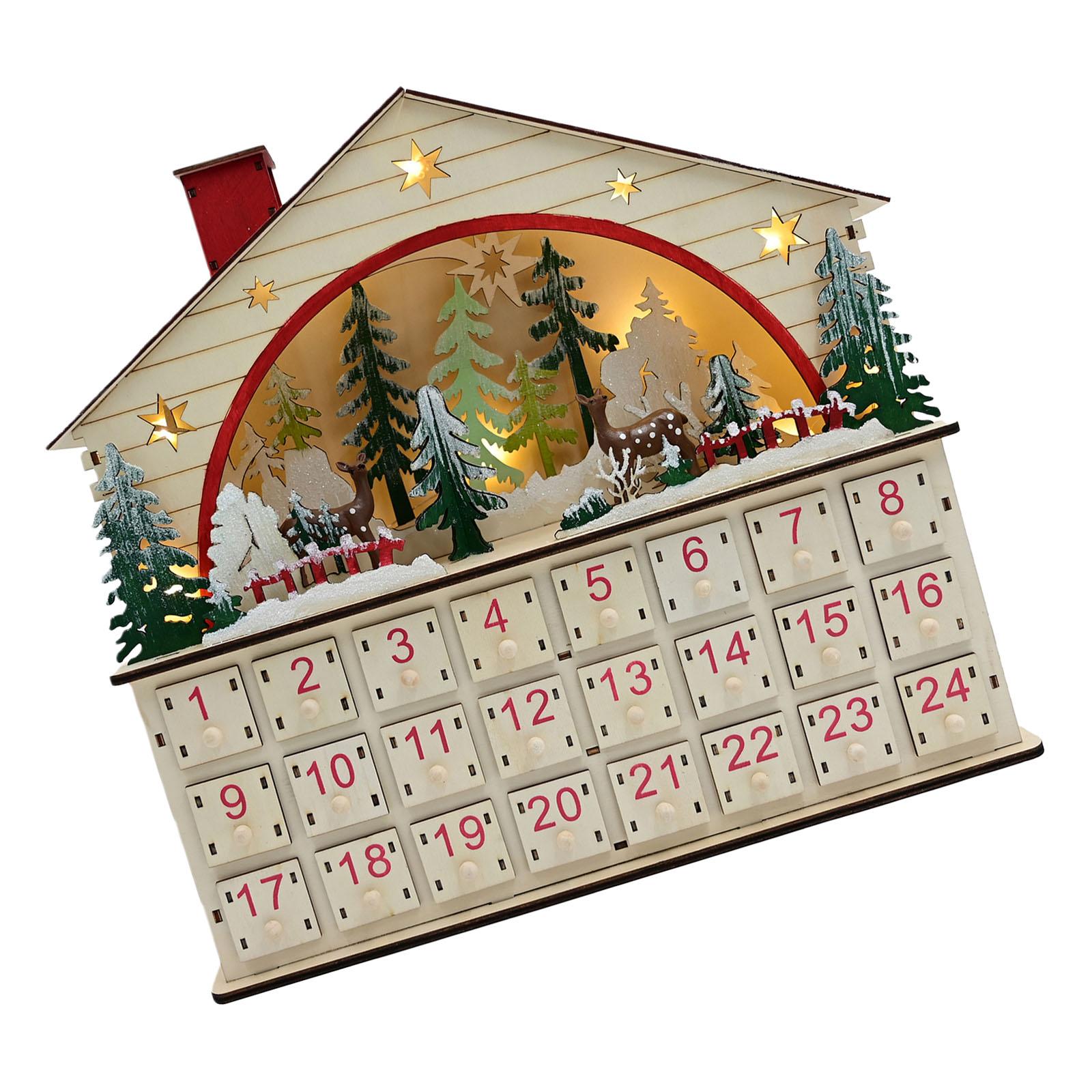 Natural Wood Christmas Countdowns Calendar LED Illuminated Design Battery Power User Friendly Home Decors 1