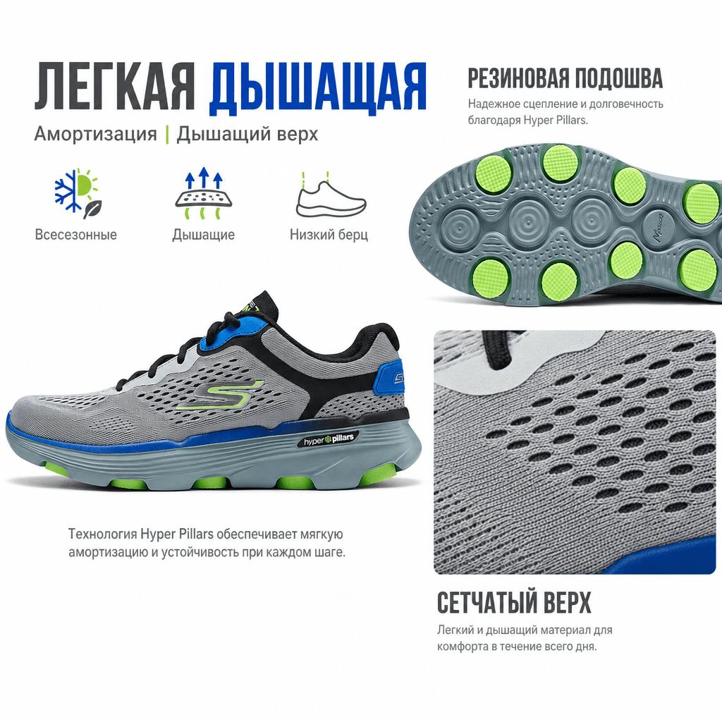 Skechers Go Run 7.0 Comfortable Versatile Breathable Low-Top Casual Running Shoes Men Sneaker Gray Blue 220644-GYBL
