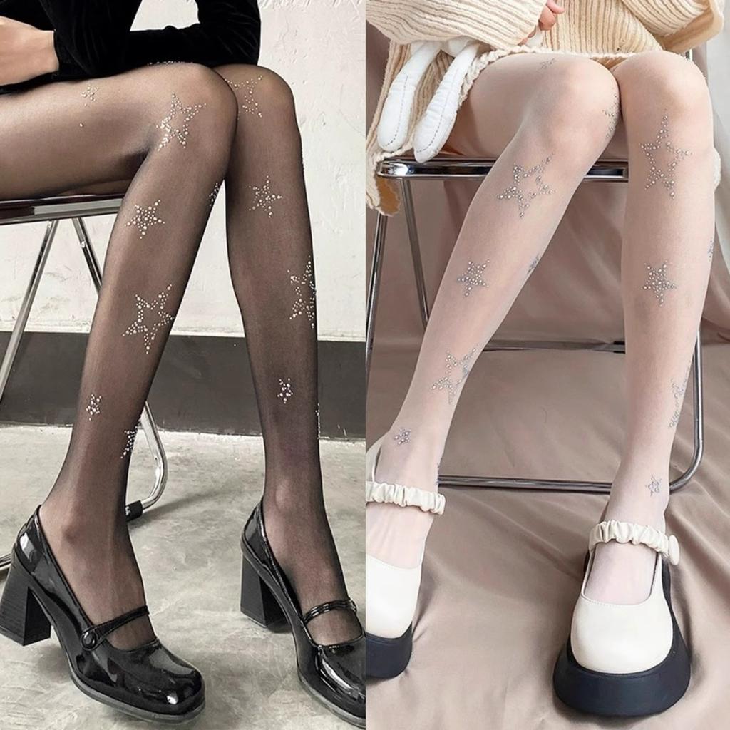 Y2K Diamond Star Stockings Rhinestone Bling Sexy Women Pantyhose Thigh High Stockings Jk Lolita Cosplay Underwear Pantyhose