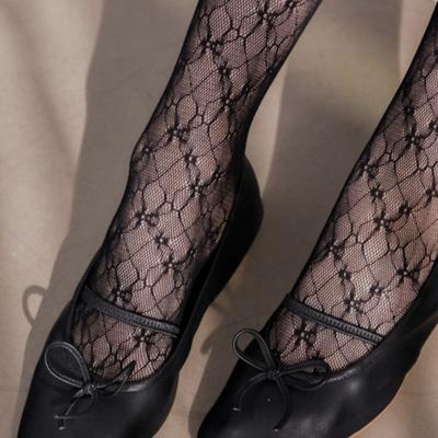 Jag hatar måndag [IHM2302ST09]Blommig Jacquard Spetsstrumpa Svart