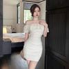 Off-the-Shoulder Slim Waist Bodycon Dress with Ruffles - Women's Summer Sexy Short Skirt