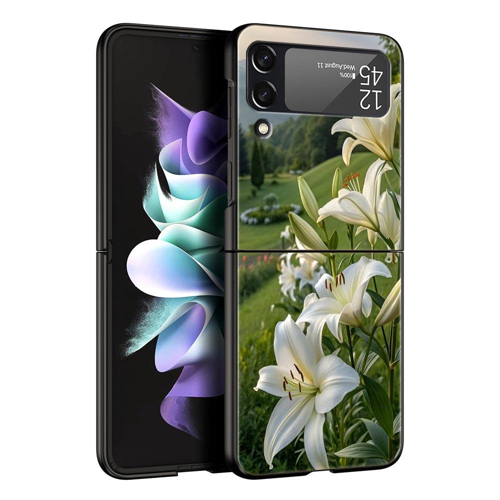 

Чехол для телефона Samsung Galaxy Z Flip 3 4 5 6 7 Складная раковина Для Samsung Z Flip4 Flip5 Жесткая ПК-крышка Реалистичный принт с изображением лилии Galaxy Z Flip4