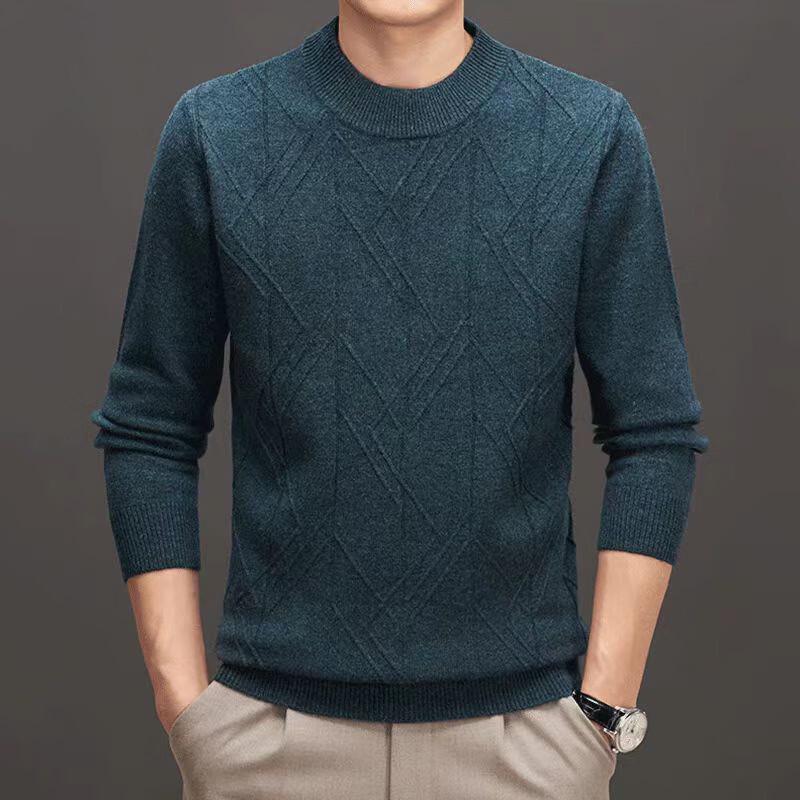 Raphenny Men's Round Neck Long Sleeve Wool Sweater AM816