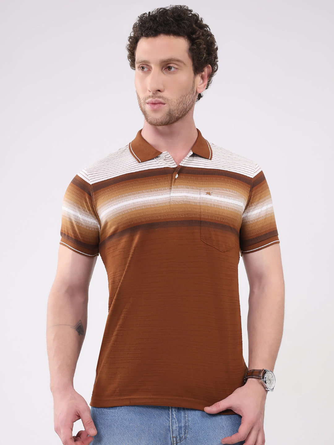 Monte Carlo Men Regular Fit Coffee Brown Tshirt L