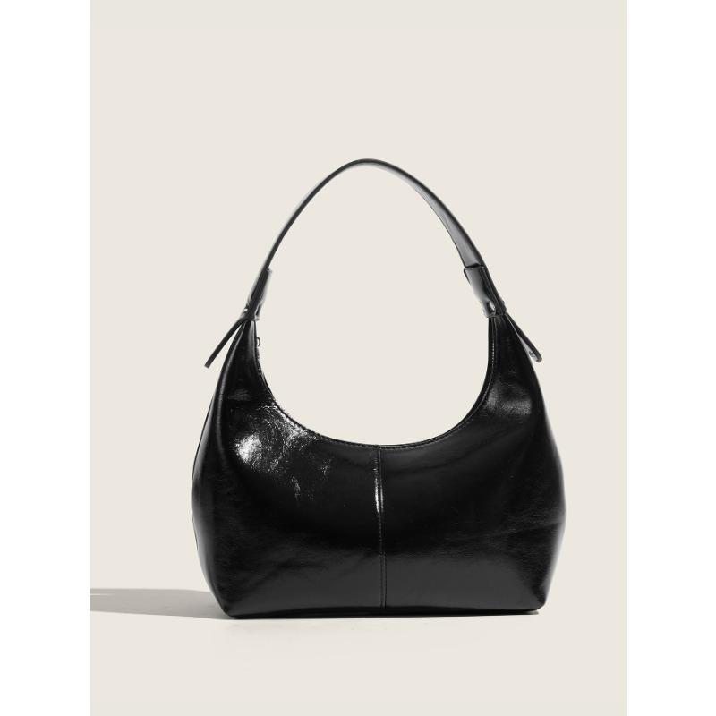 Spring and Summer Retro Shiny Underarm Oily Wax Texture Baguette French Niche Single Shoulder Dumpling Bag Handbag