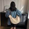 Commuter Canvas Shoulder Bag Tote Messenger Bag College Student Class Backpack Women's Fashion Large Capacity Solid Color Dumpling Bag
