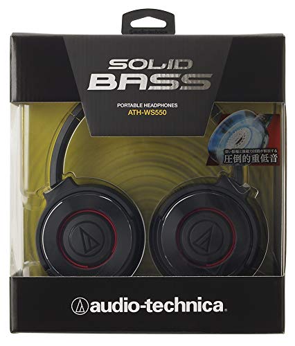 Audio-Technica ATH-WS550 Solid Bass Portable Headphones Deep Bass Black Red