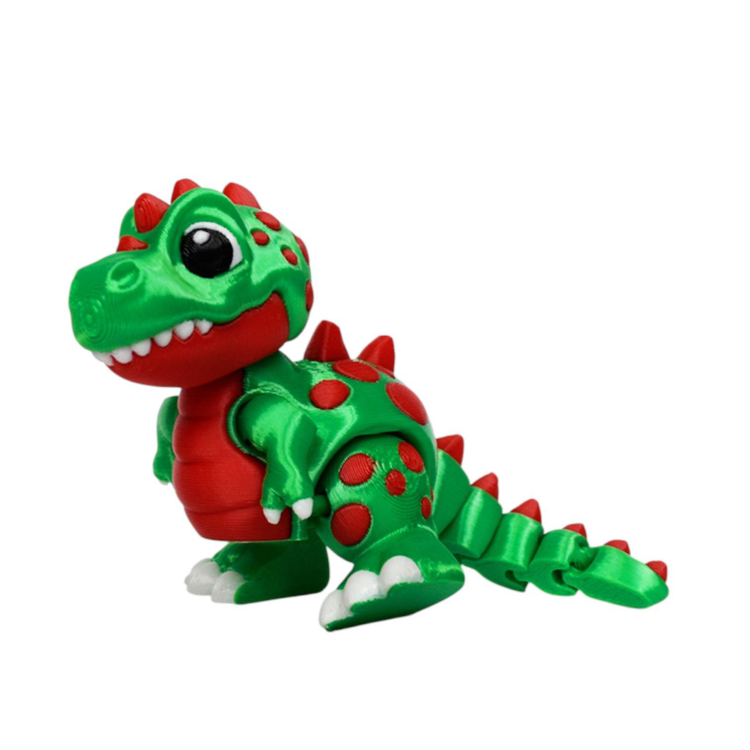 3D Printed Movable Tyrannosaurus Rex Dinosaur Ornament Red and Green