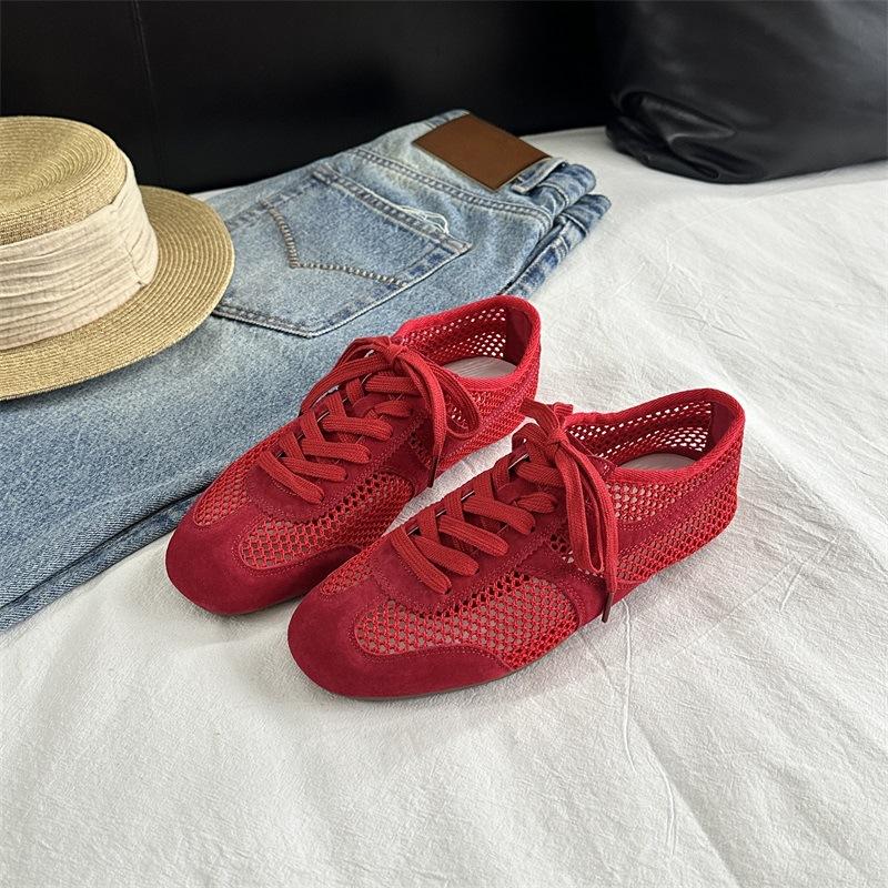 2025 Summer New Mesh Breathable Flat-bottomed German Training Shoes Women's Sports and Leisure Shoes Lightweight Retro Versatile Forrest Gump Shoes