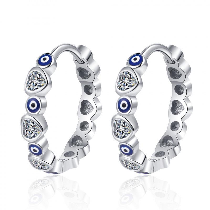 European and American Style Rhinestone Demon Eye Heart Earrings with Light Luxury Design for Women