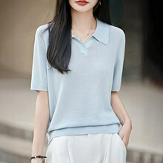 Blue Women's Wool Pullover Sweater - Soft, Comfortable, Lazy Style with Hemp Twist Collar