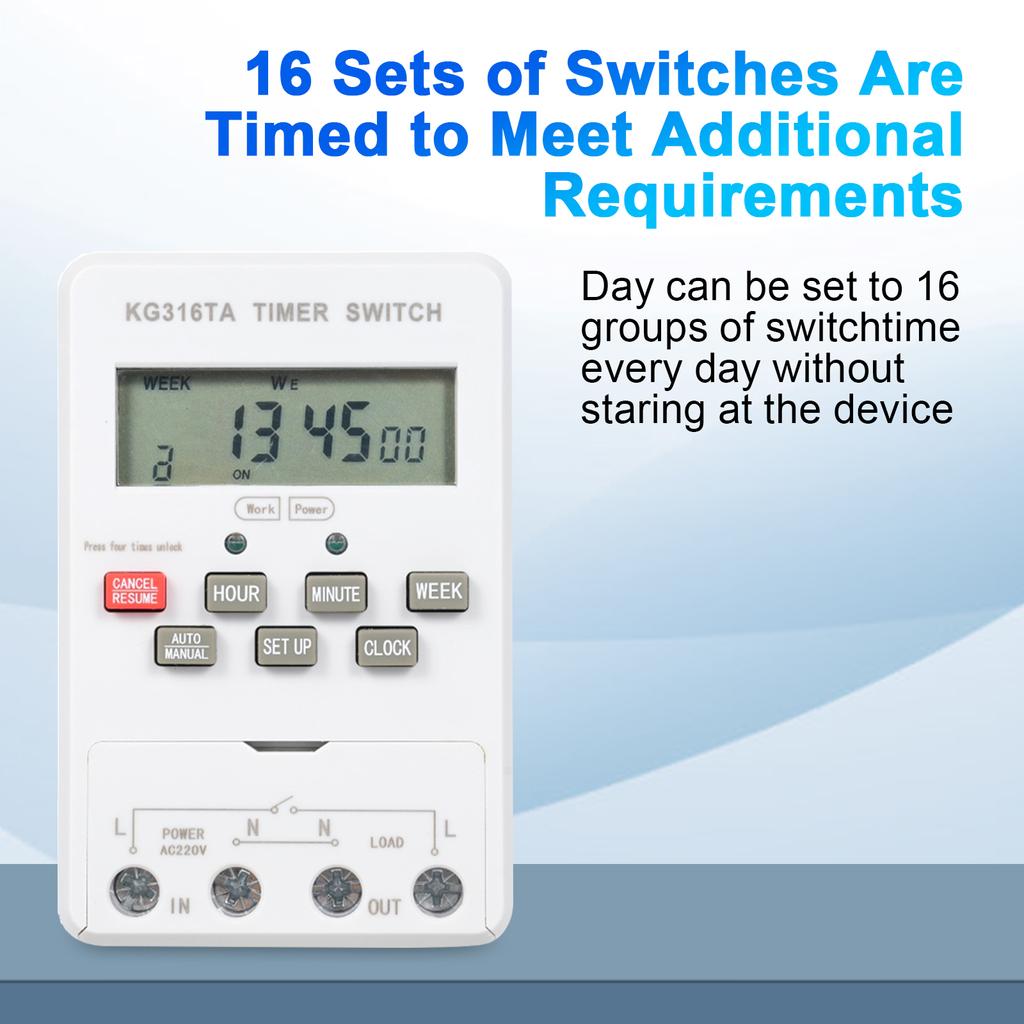 KG316TA 220V Timer Switch Automatic Digital Timer Switch Microcomputer Time Control Switch Programmable Timer Switch
