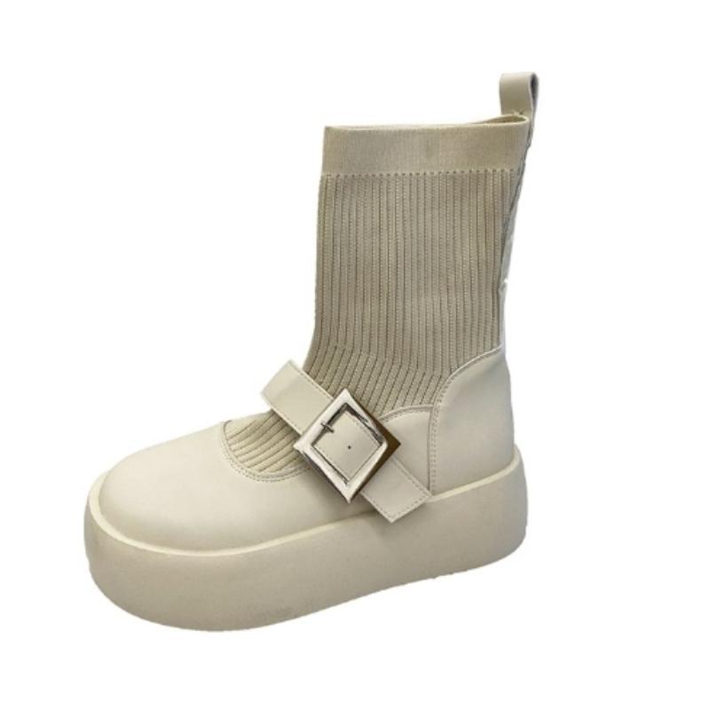 Pantofi de Marcă de Modă Femei 2024 Iarnă Modă Coreeană Stil Mary Jane Botine cu Șosetă pentru Femei Impermeabile Antiderapante cu Talpă Groasă Botine Scurte