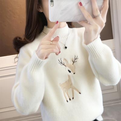 Autumn and Winter Mink Velvet Thickened Half-high Neck Pullover Sweater Bottoming Shirt Women's Knitwear