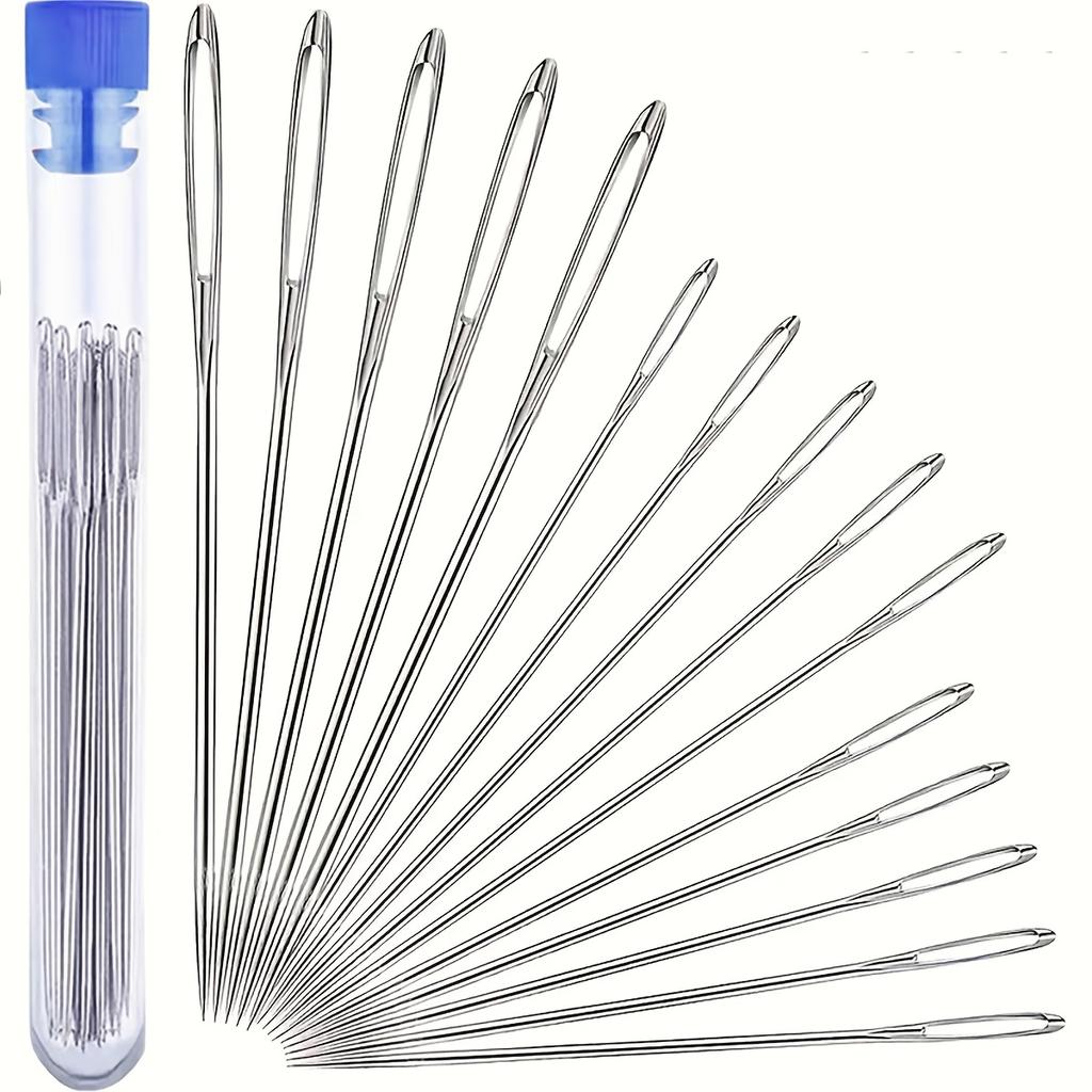 15pcs Large Eye Sewing Needles, Easy To Thread Hand Embroidery Needles for Knitting and Cross Embroidery, Polished and Sharp