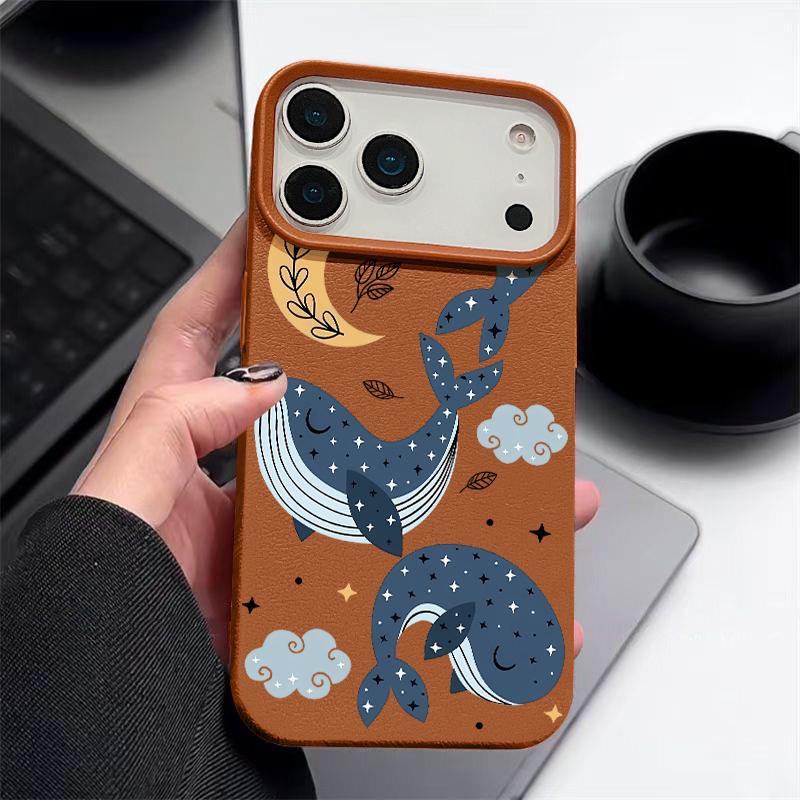 Měkký kryt s motivem velryby pro iPhone Air 17 16 Pro Max 15 14 13 12 Pro Max 11 16e nárazuvzdorný silikonový kožený texturovaný kryt
