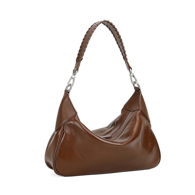 Vegetable-Tanned Cowhide Hobo Bag | Genuine Leather Women's Handbag | Fashiable Shoulder Bag | Girls' Commuter Underarm Bag