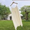 Elegant Linen Cotton Slip Dress With Flowy Skirt Loose Fit U-Neck Backless Maxi Vacation
