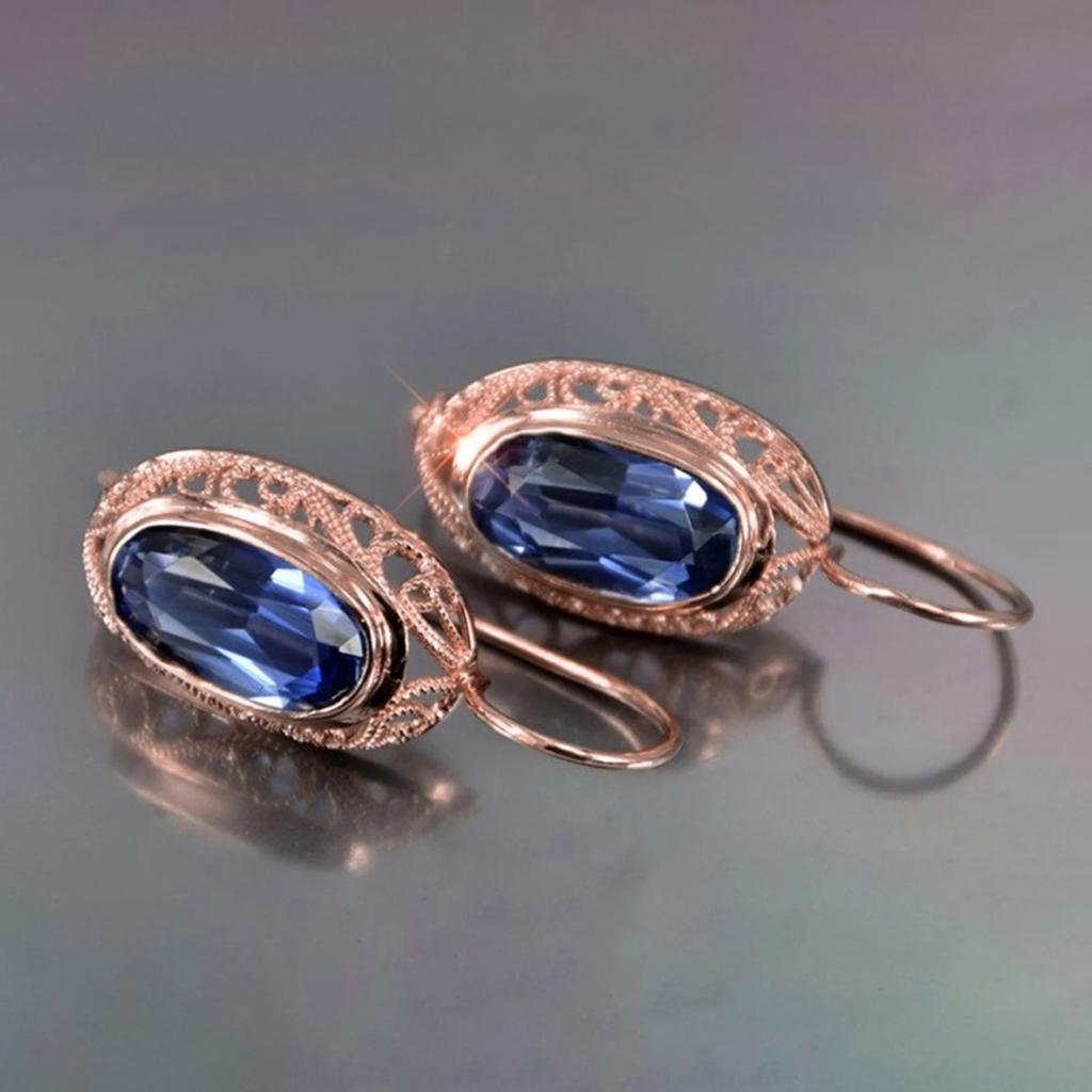 Vintage Open Filigree Oval Red Gem Leverback Drop Earrings Women Retro Ear Jewelry