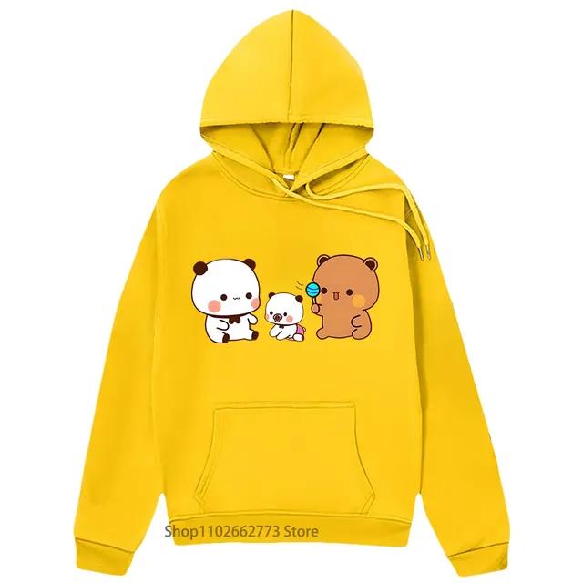 Bubu Dudu and Baby Panda Bear Print Hoodies Kawaii Cute Girls Clothes Winter Fleece Casual Streetwear Women Clothes Harajuku