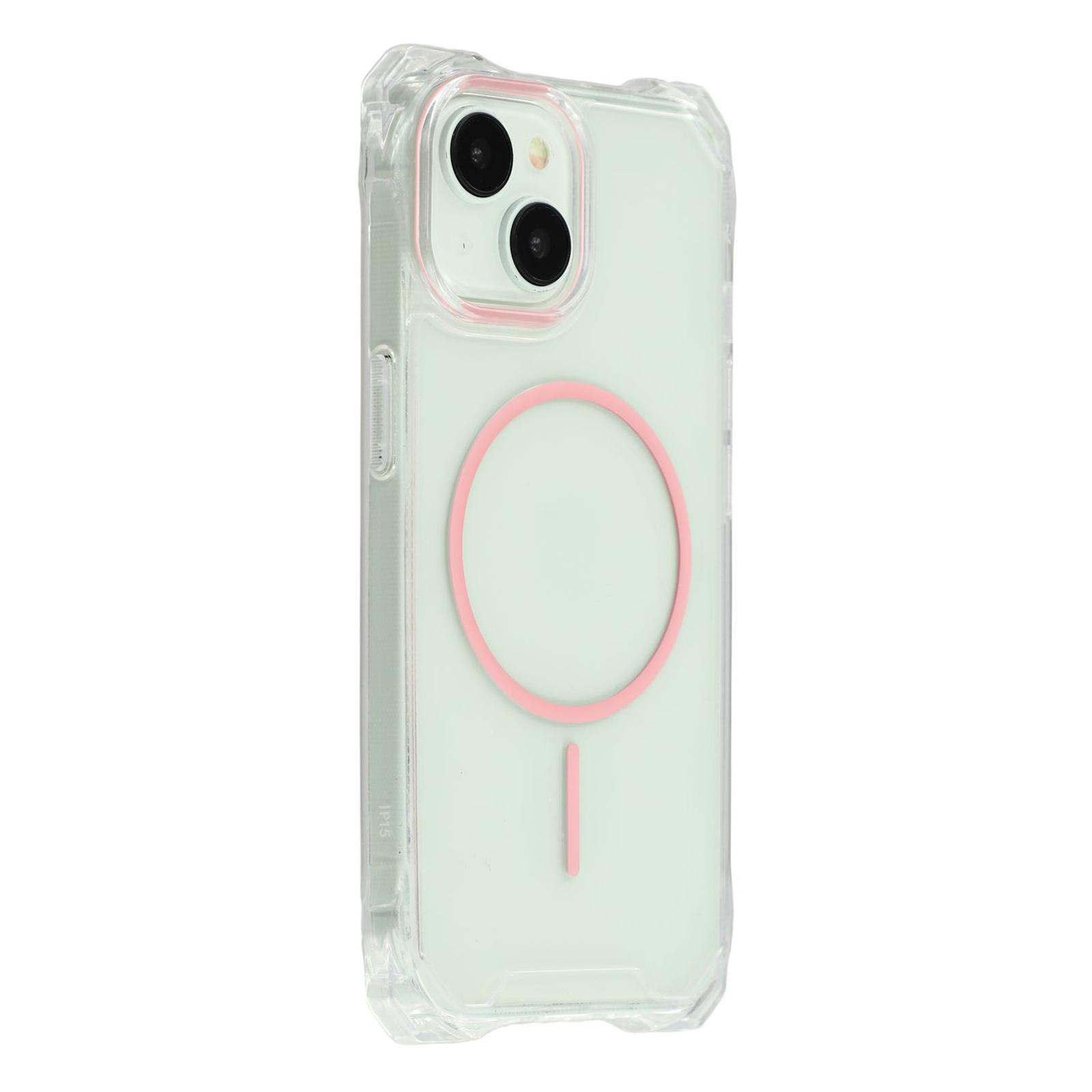 

For iPhone 14 Magnetic Case Drop-Proof TPU+PC Phone Back Cover Pink