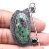 Pendant Ruby Zoisite Emerald Gemstone Valentine'Day Gift Silver Jewelry 2.5"