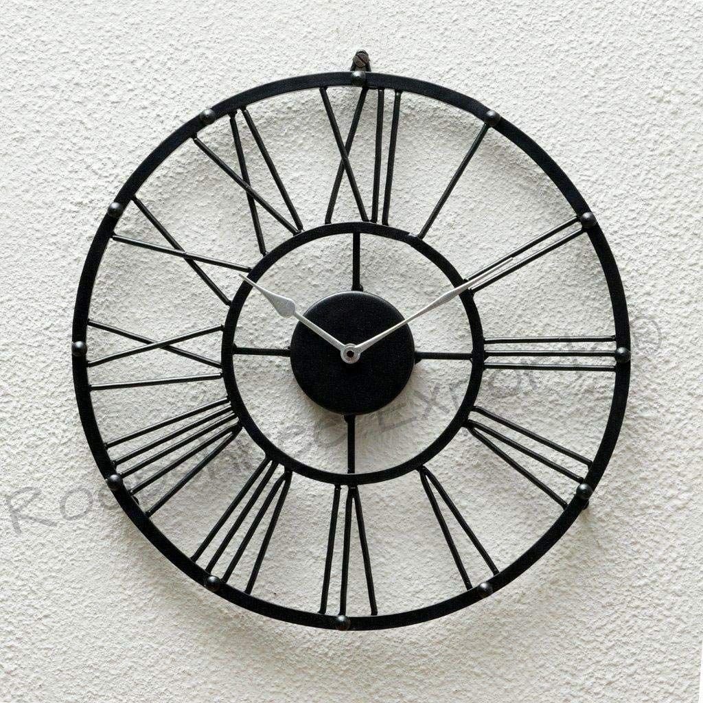 Clock Iron Abstract Analog Wall Clock (38 Cm, Black)