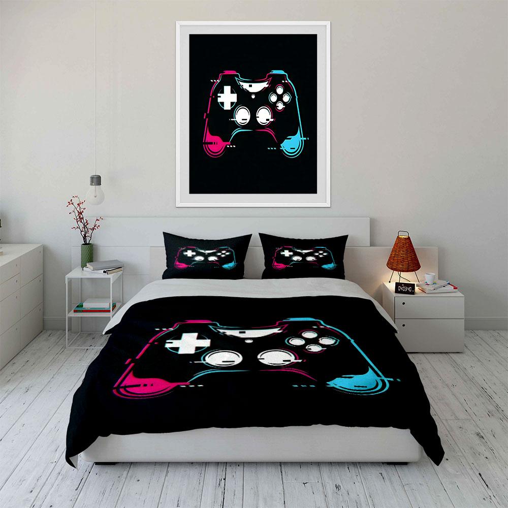 Futuristic Game Controller Design Print Bedding Set 1 Duvet Cover 2 Pillowcases for Adult and Children Luxury Gift Full Size