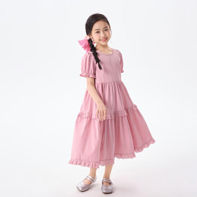 Little Yin Man Girls Summer Doll Collar Puff Sleeve A-line Dress 140