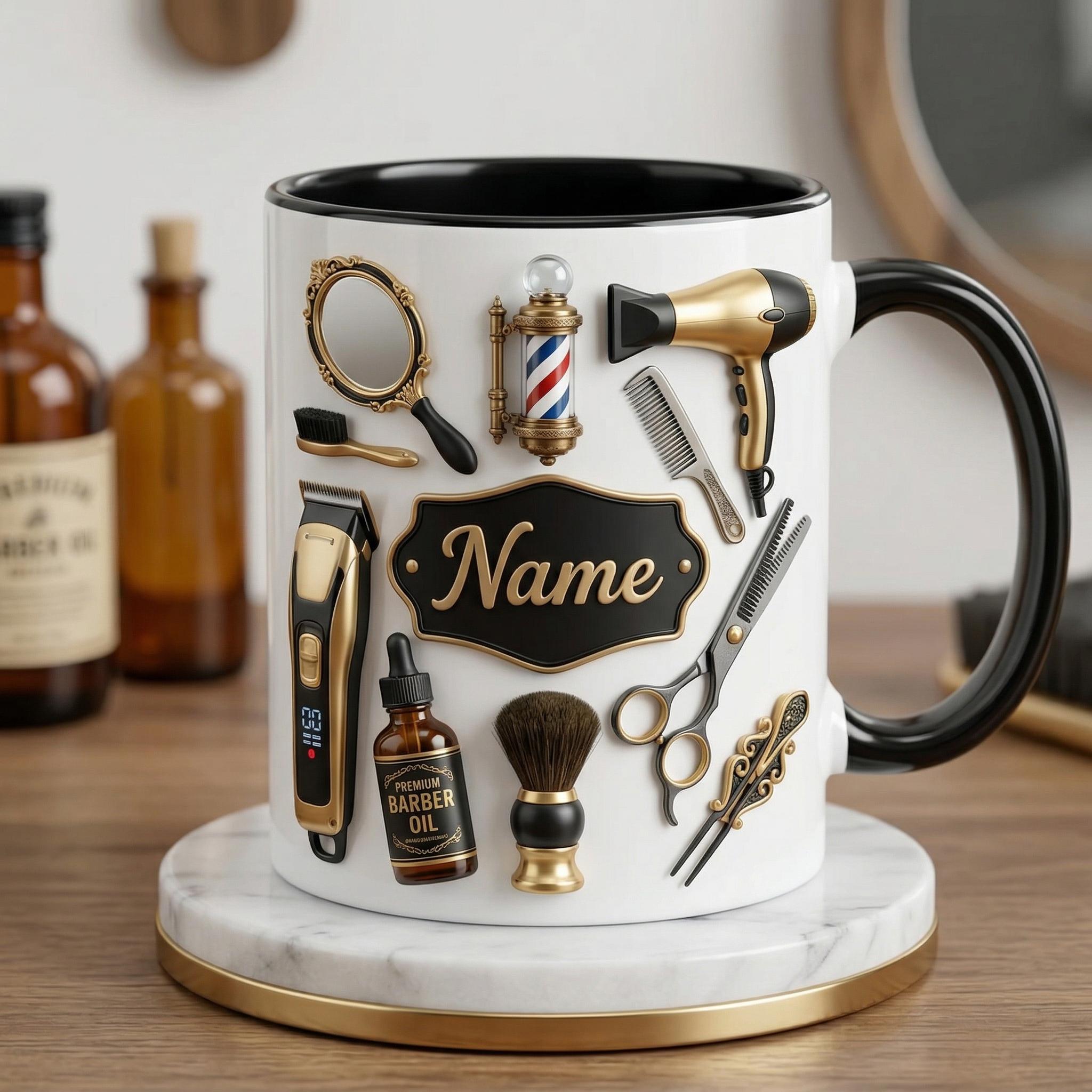 Personalizowany kubek do kawy dla fryzjera 3D, Salon piękności kubek ceramiczny z efektem 3D kubki do kawy kubki do kawy Black czarny